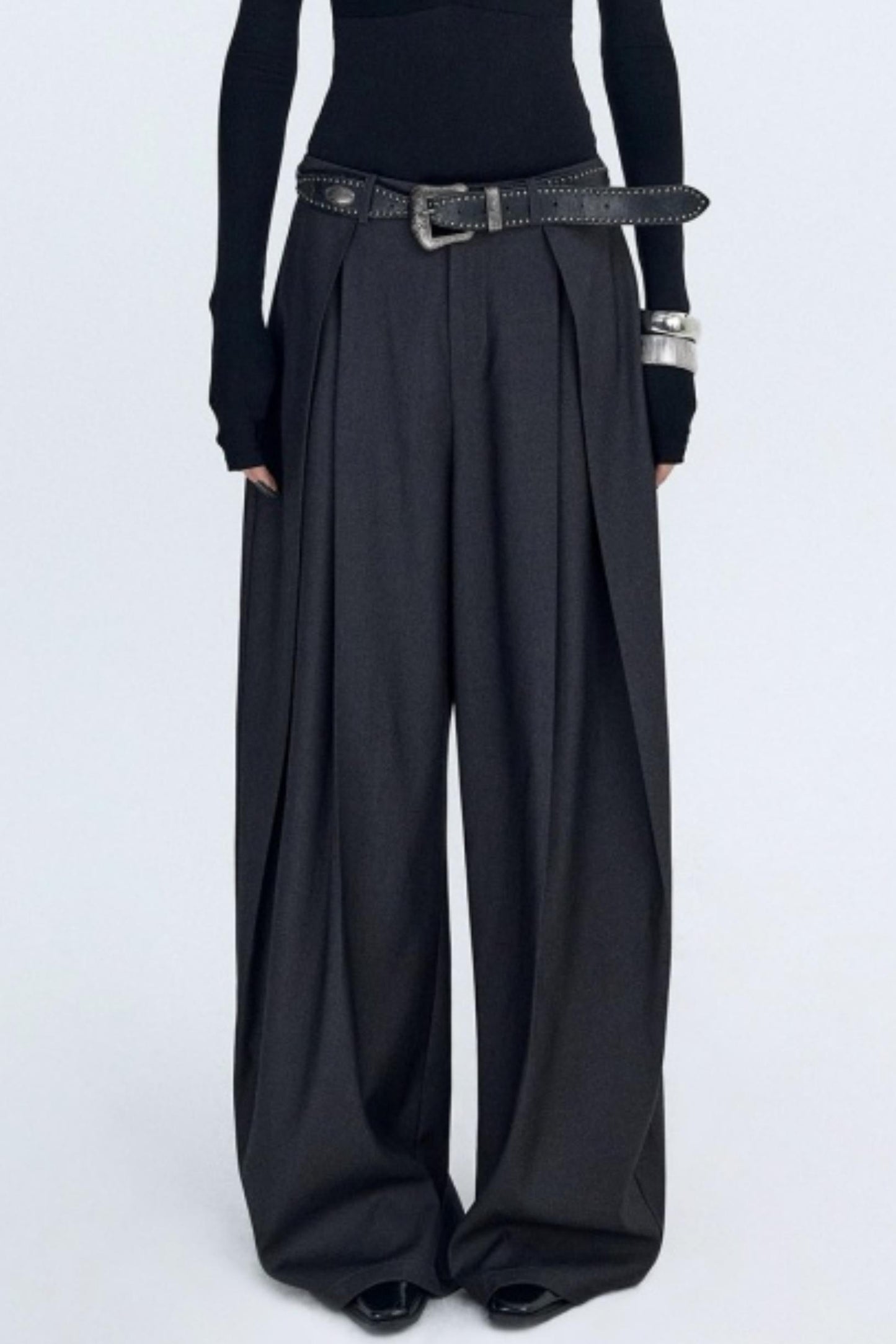 Pleated Dark Gray Scimitar Pants