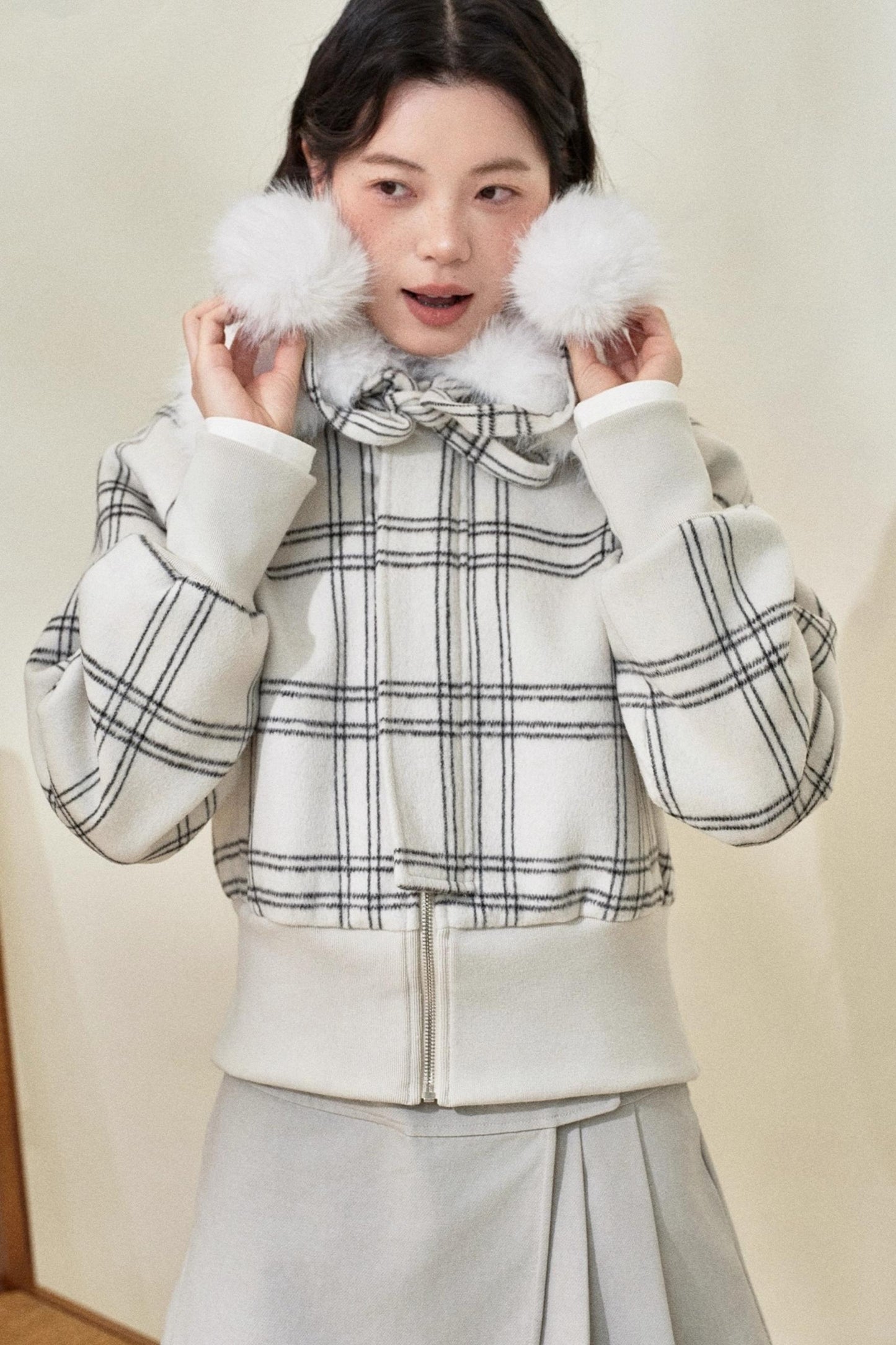 Original White Check Wool Short Coat