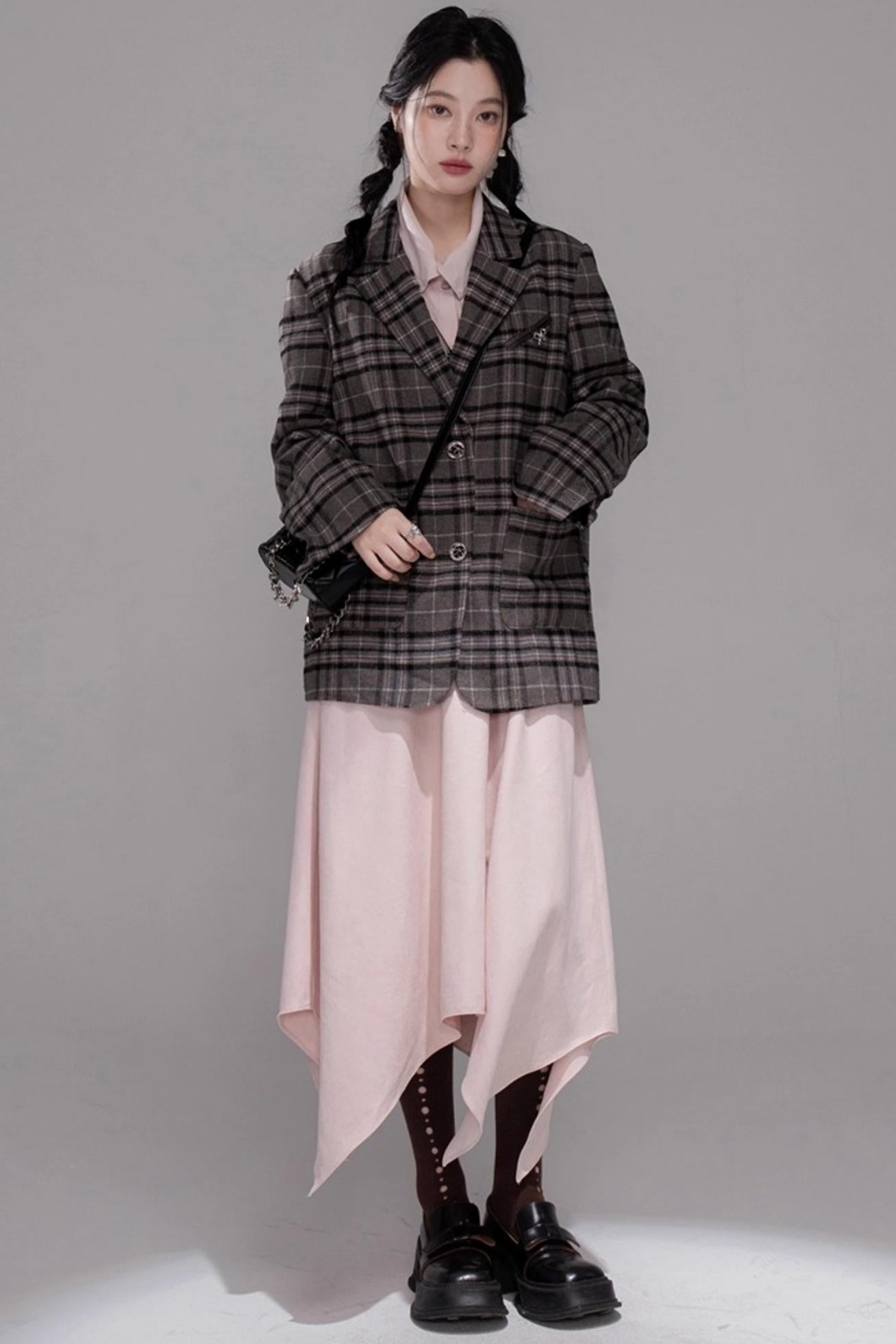Wool Plaid Patchwork Tweed Jacket