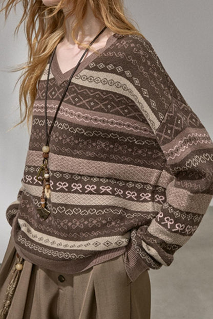 Fair Isle Jacquard V-Neck Top