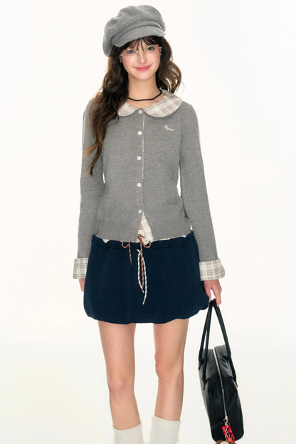 Panel Check Doll Collar Knit Sweater