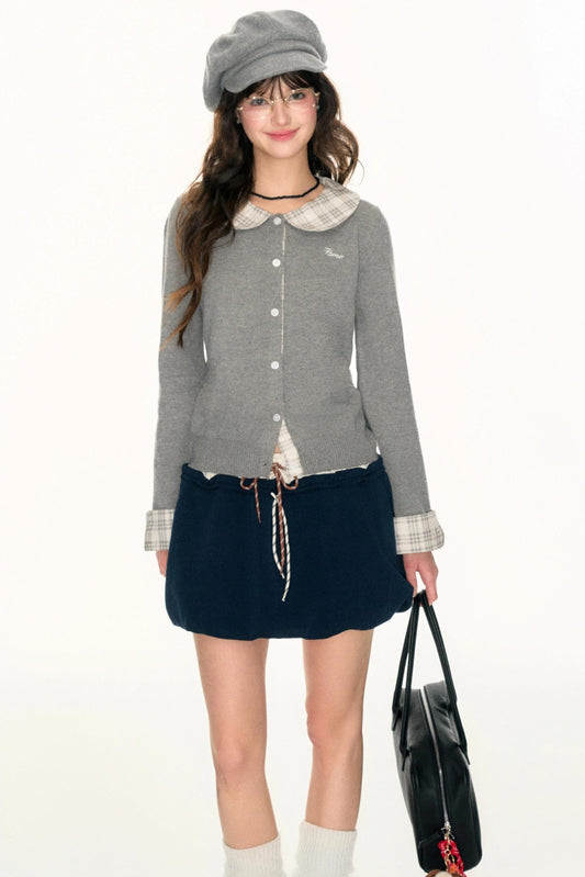 Panel Check Doll Collar Knit Sweater