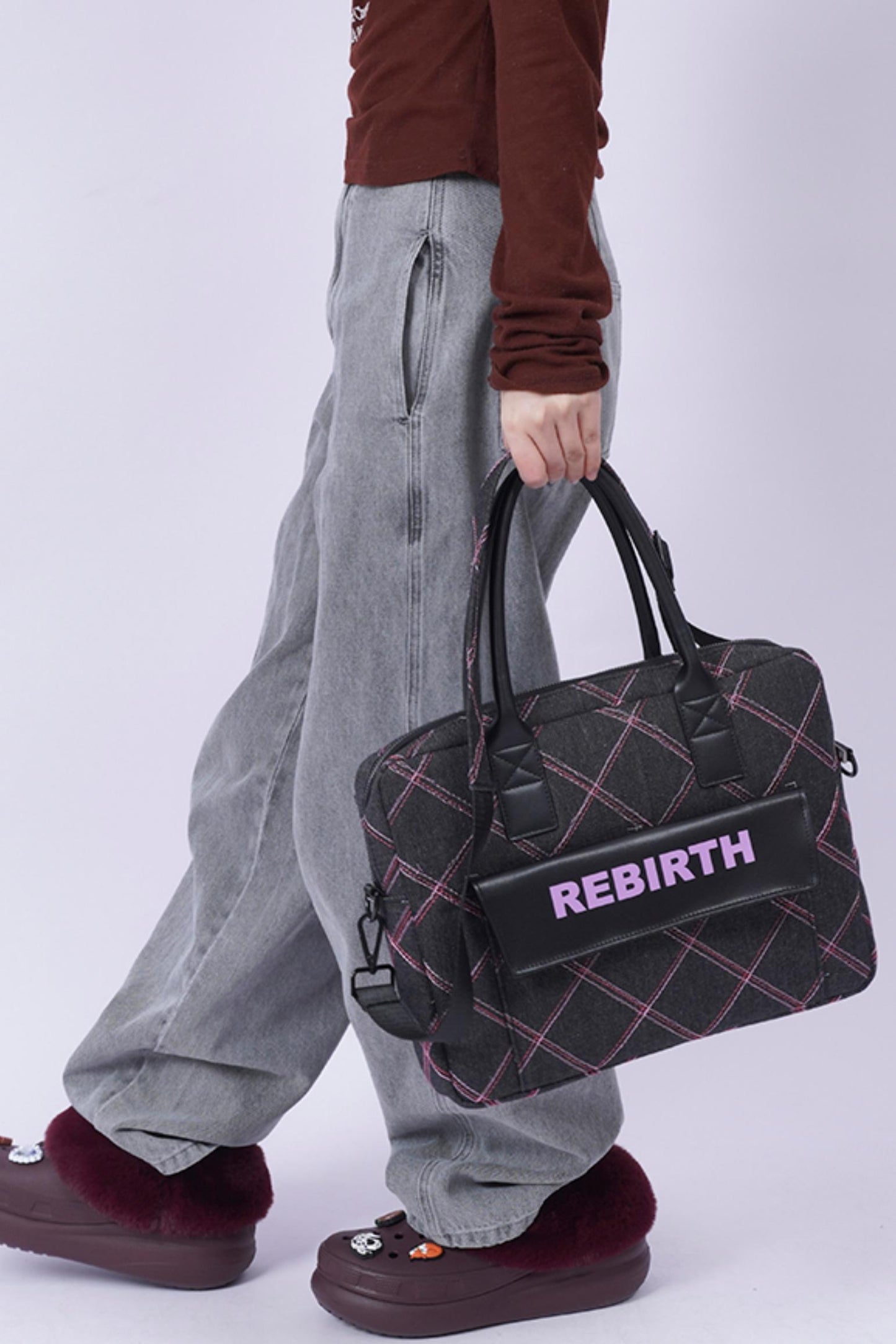 Plaid Denim Laptop Bag