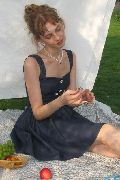 Sea View Navy Blue A-Line Puffy Dress