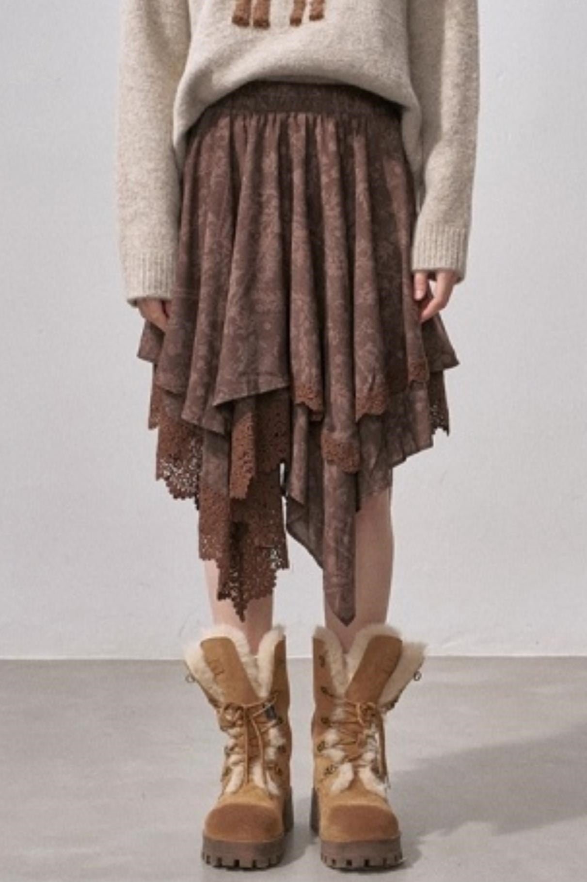 Lace Asymmetrical Layered Skirt