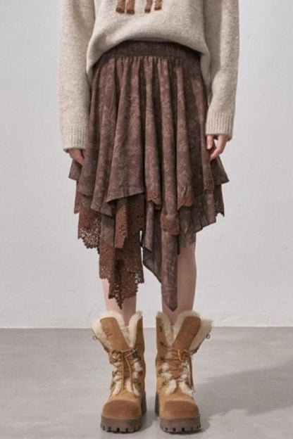 Lace Asymmetrical Layered Skirt