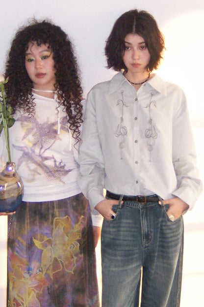 Suede Embroidered Lantern Shirt