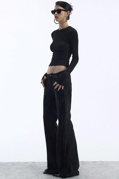 Vintage Low-Rise Fringe Pants