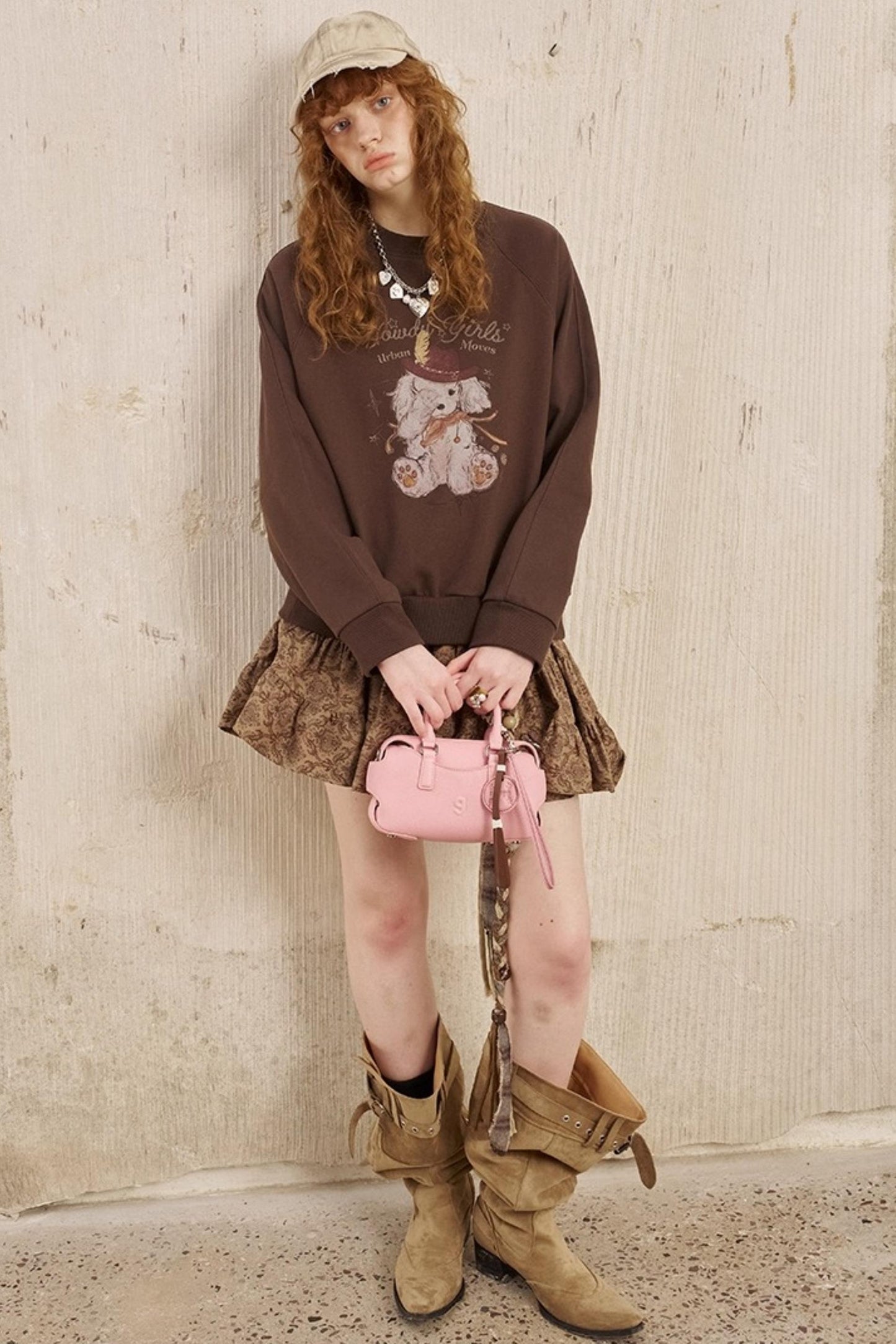 Blindfolded Puppy Print Crew Neck Pullover