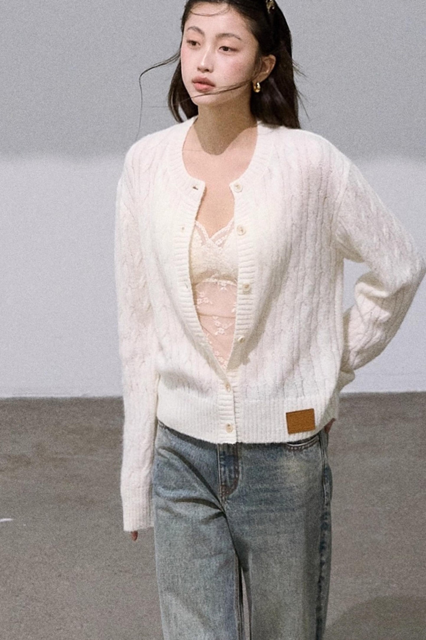 Gentle White Mohair Knit Cardigan