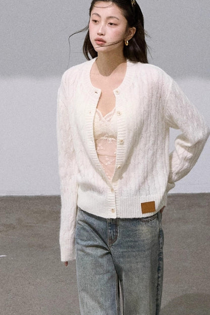 Gentle White Mohair Knit Cardigan