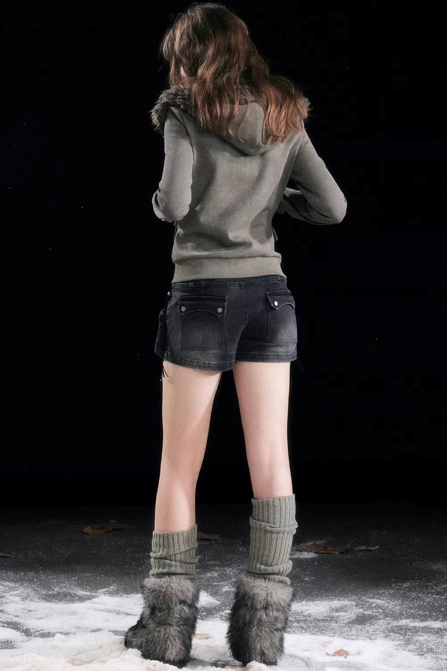 Aged Vintage Detachable Fur Hooded Coat