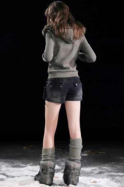 Aged Vintage Detachable Fur Hooded Coat