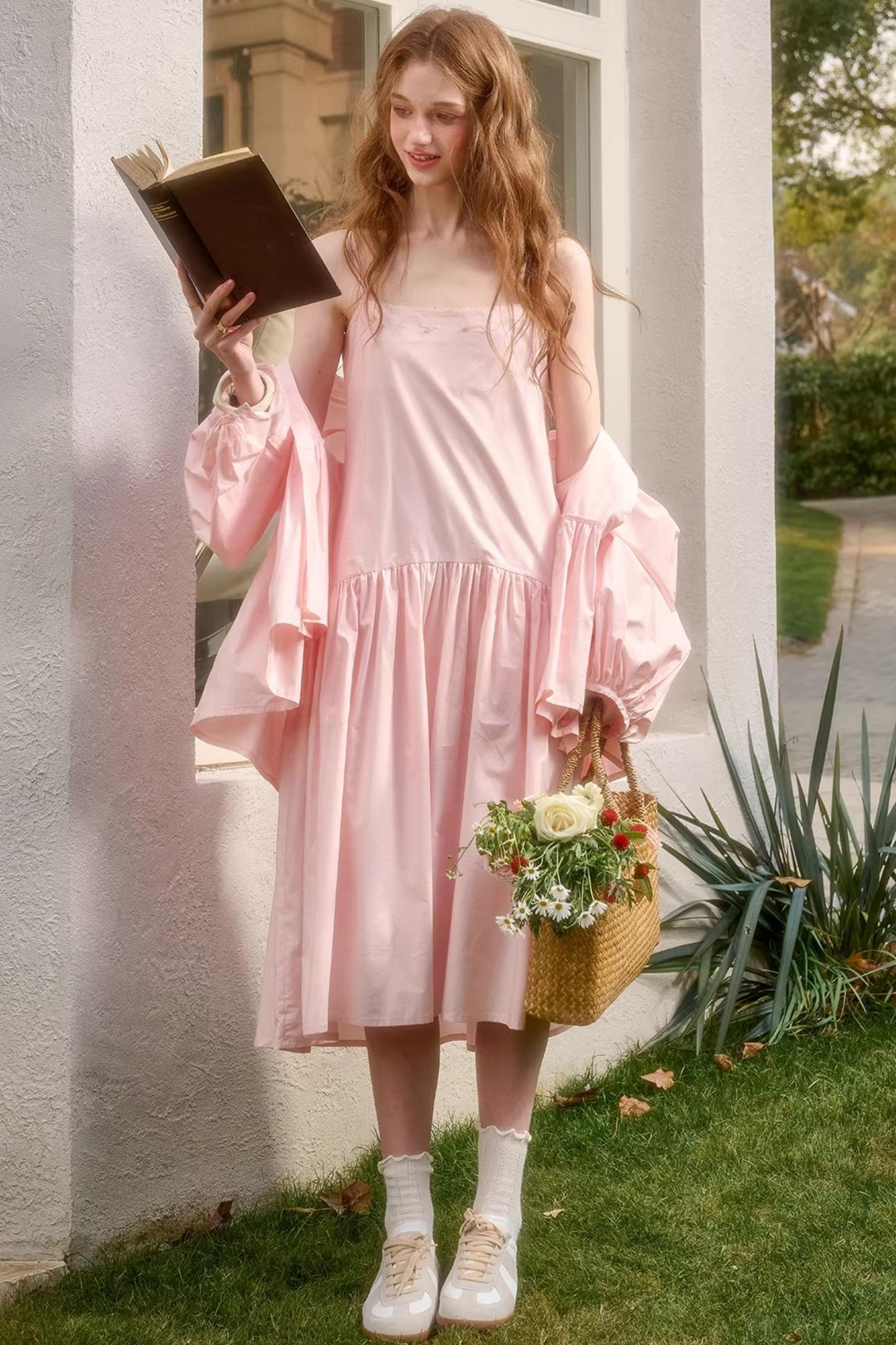 Baby Pink Cotton Dress Set-Up