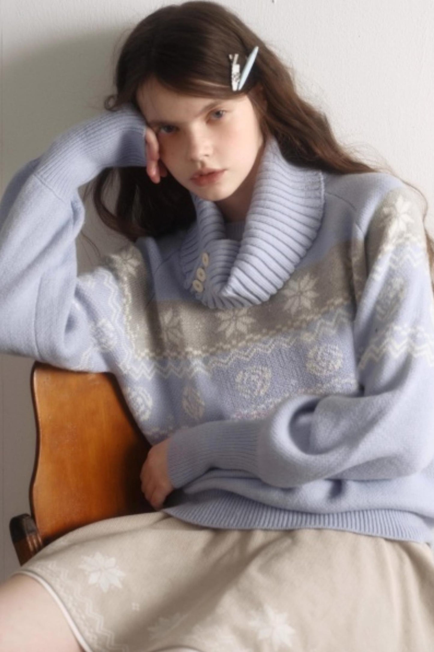 Velvet Cat Patch Wool Sweater Set-Up