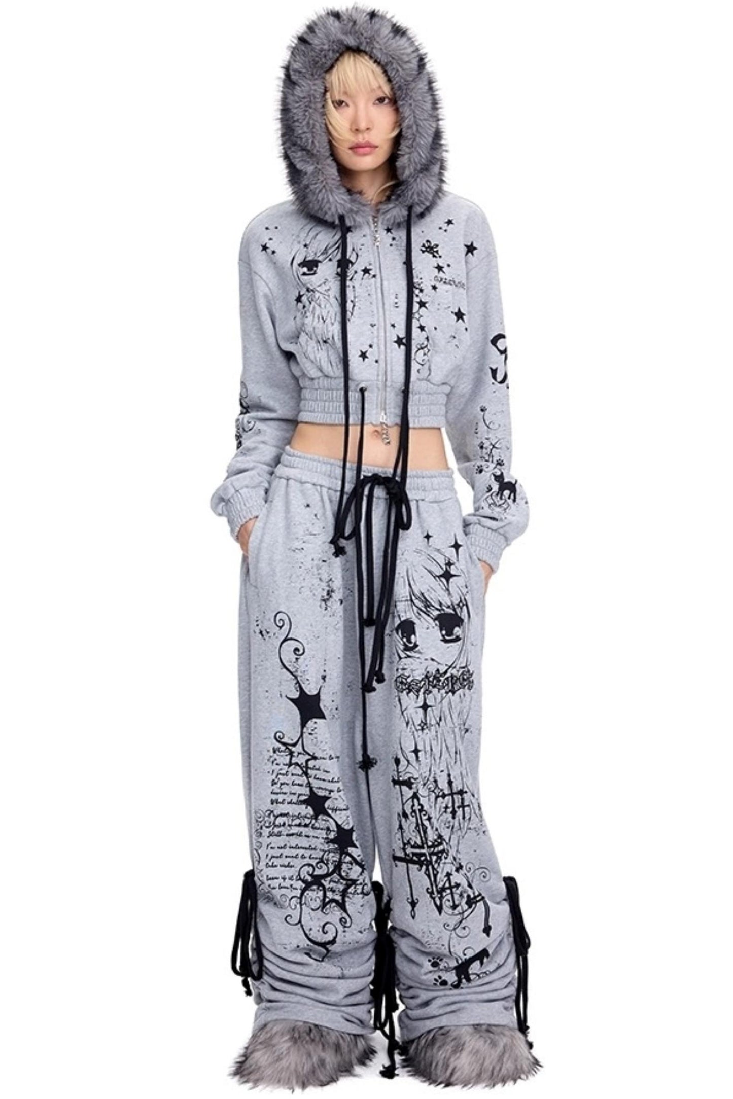 Graffiti Print Hooded Short Sweatshirt
