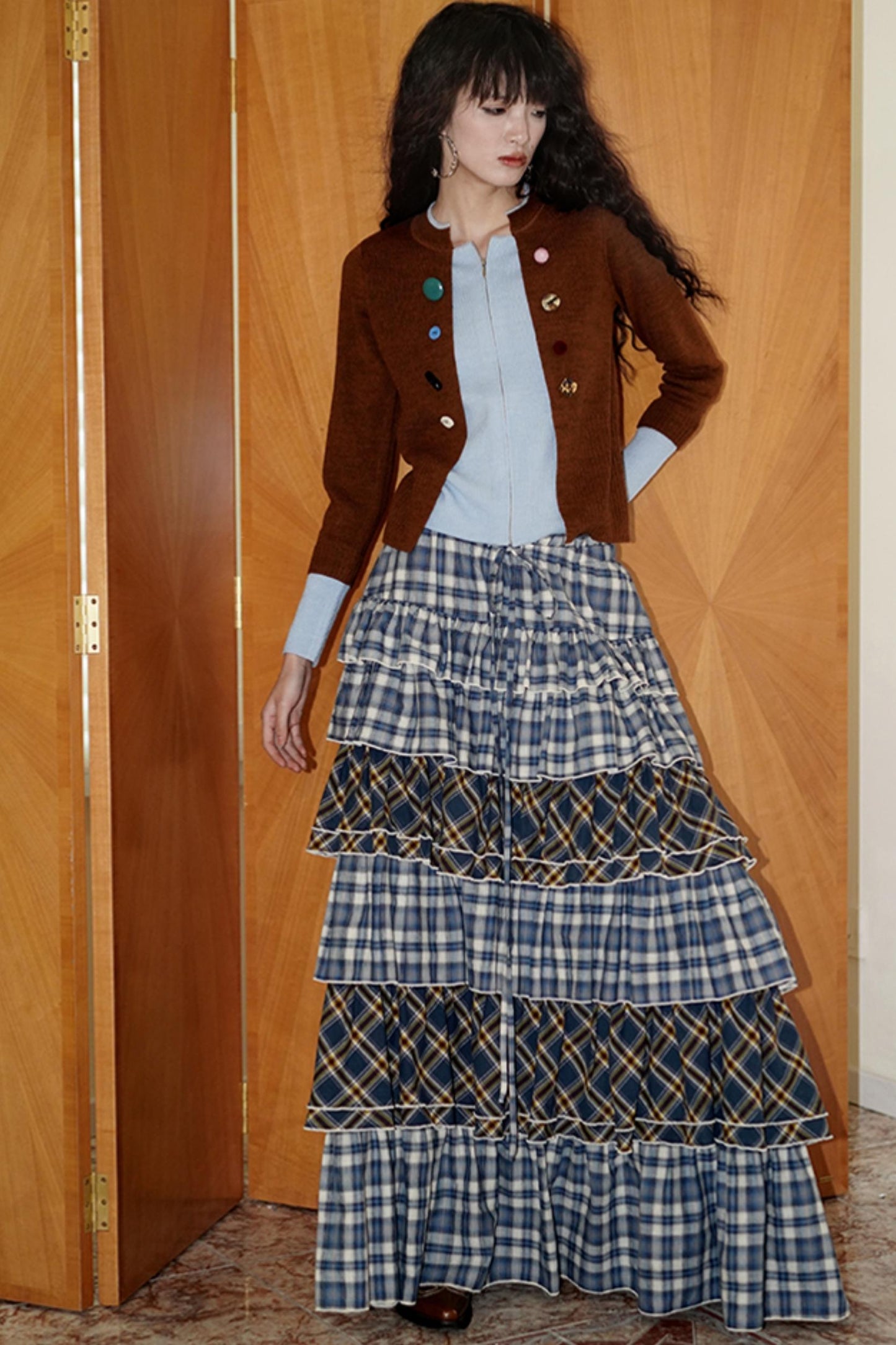 Western Retro Cotton Cake Maxi Skirt