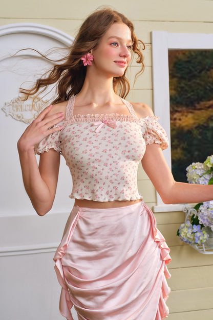 Floral One-Shoulder Top & Skirt Set-Up