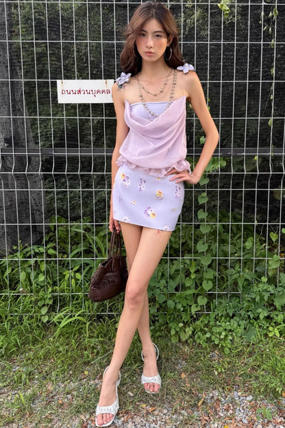 Silk Halter Top & Skirt Set-Up