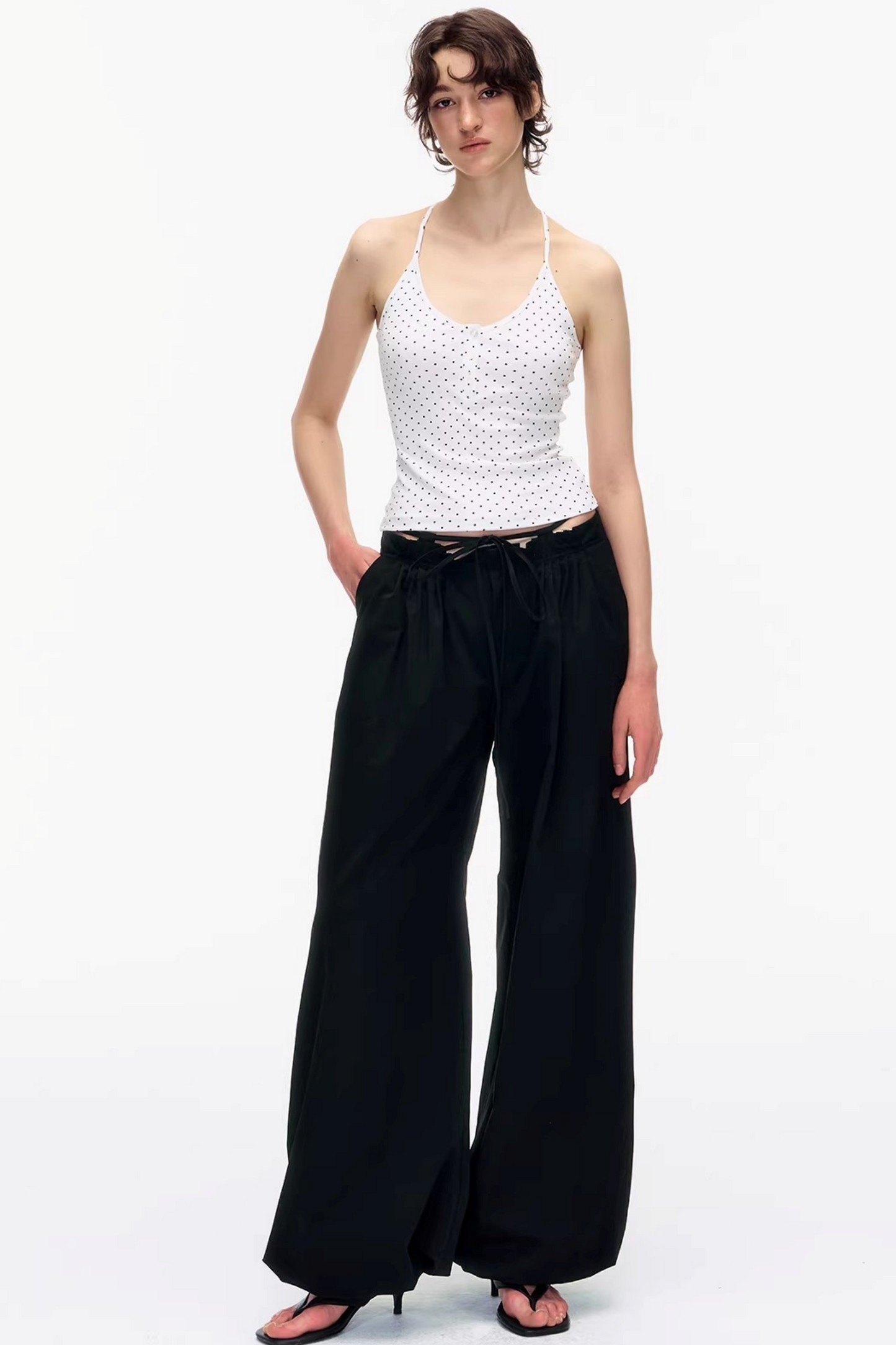 Waist Ruched Wide-Leg Pants