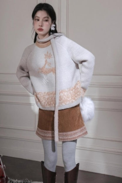 Snow Deer Faux Mink Sweater