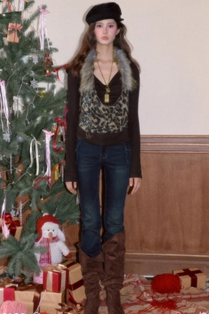 Detachable Fur Collar T-Shirt