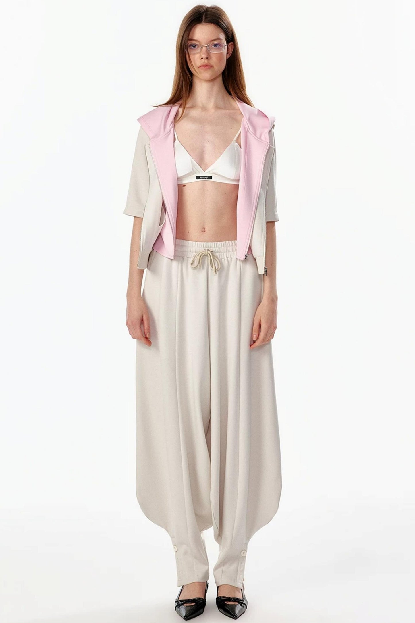 Patchwork Cropped Short Sleeve Hoodie