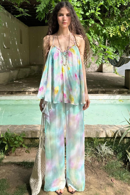 Rose Silk Chiffon Skirt Set-Up