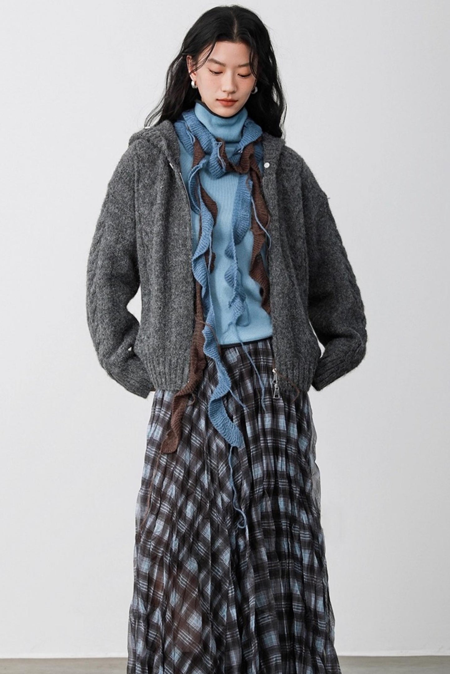 Fog Gray Fur Collar Hooded Jacket