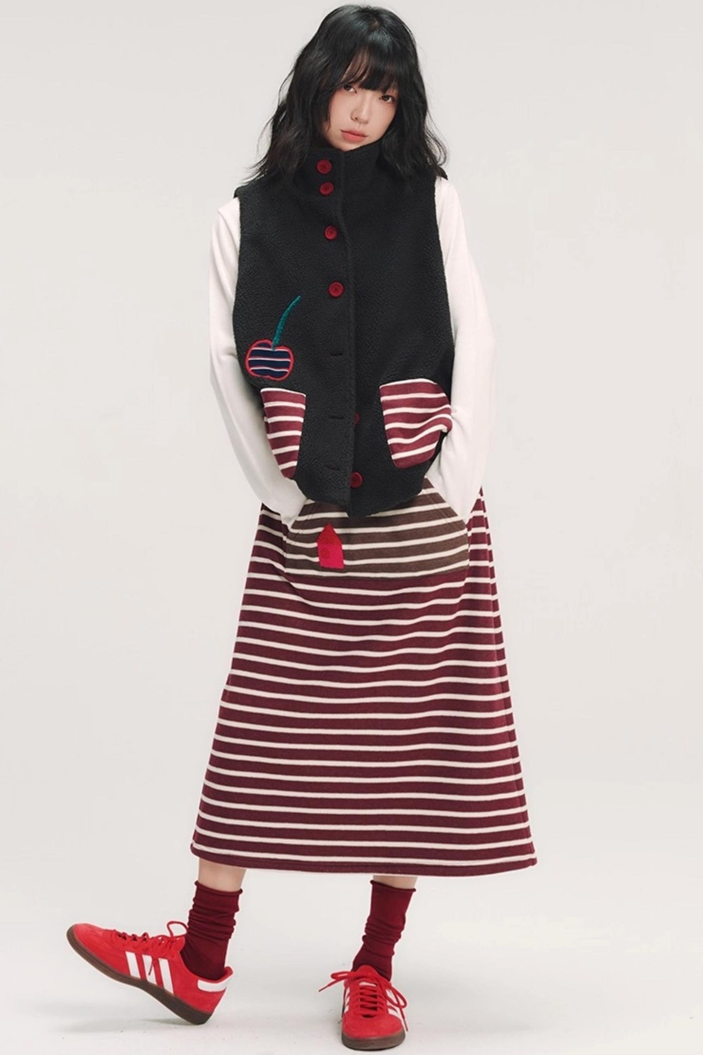 Hand-Painted Cherry Applique Vest Jacket