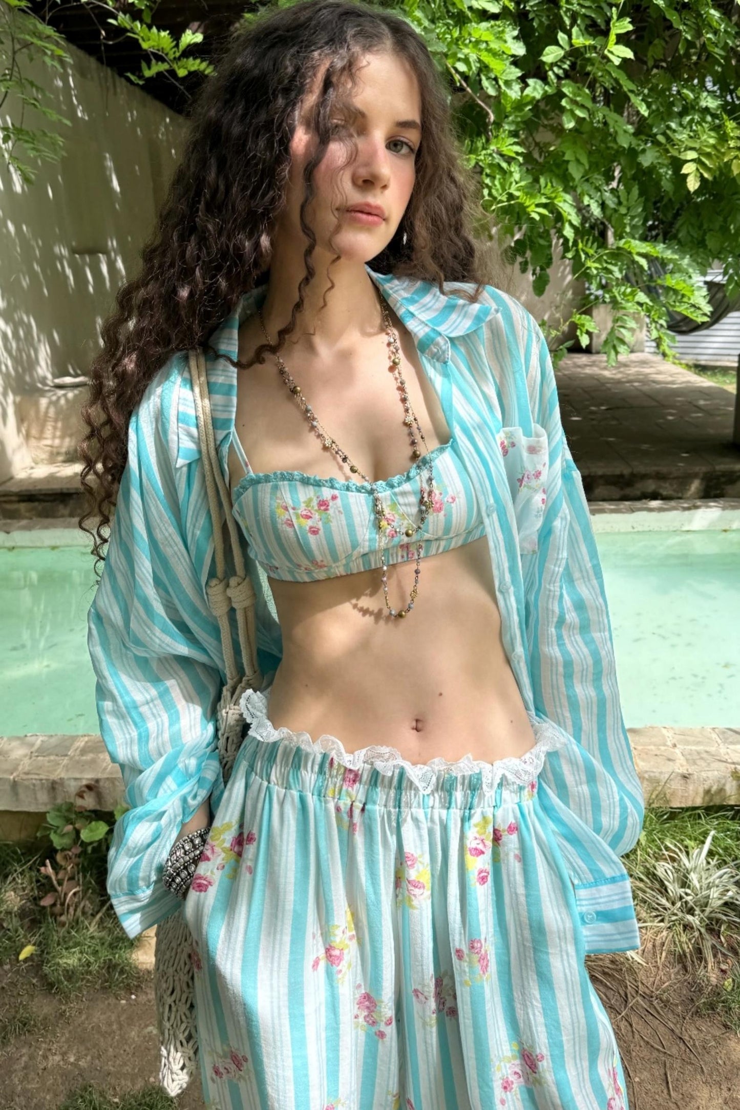 Sweet Blue Floral Plunge Sling Set-Up