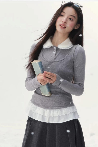 Faux Two-Piece Knitted T-Shirt