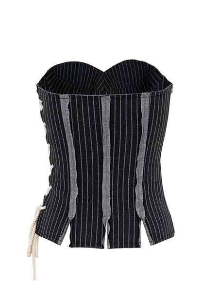 Illusion Stripe Drawstring Bustier Top