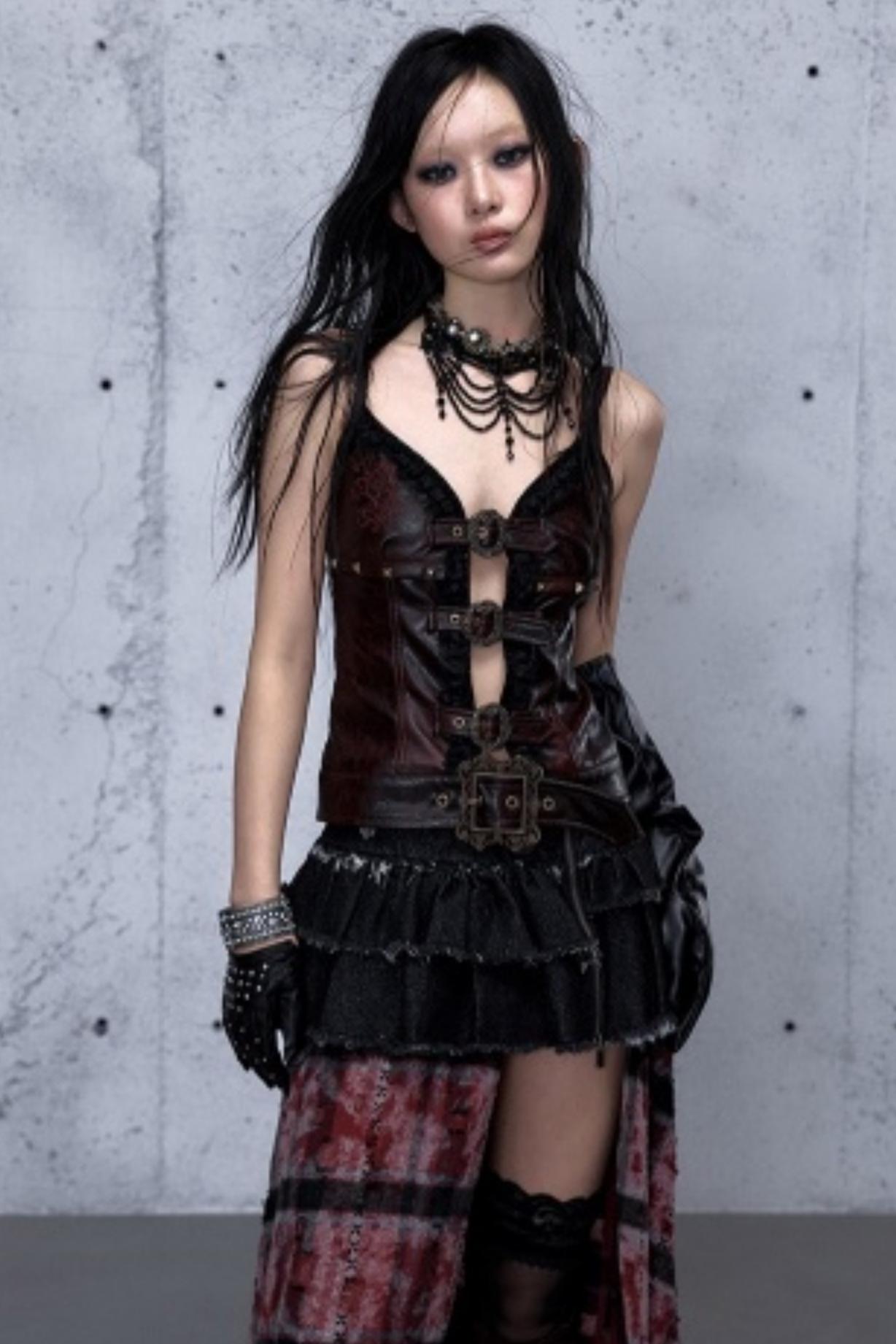 Embroidered Lace Leather Camisole