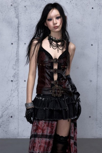 Embroidered Lace Leather Camisole