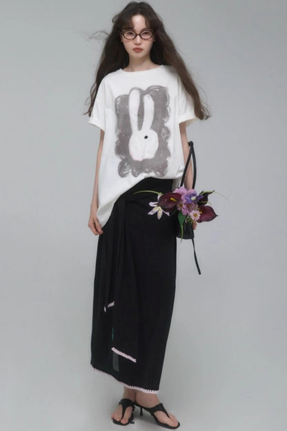 Rabbit Head Printed Cotton T-shirt
