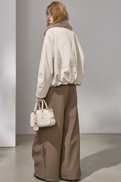 Curved Sleeve Fur Collar Jacket