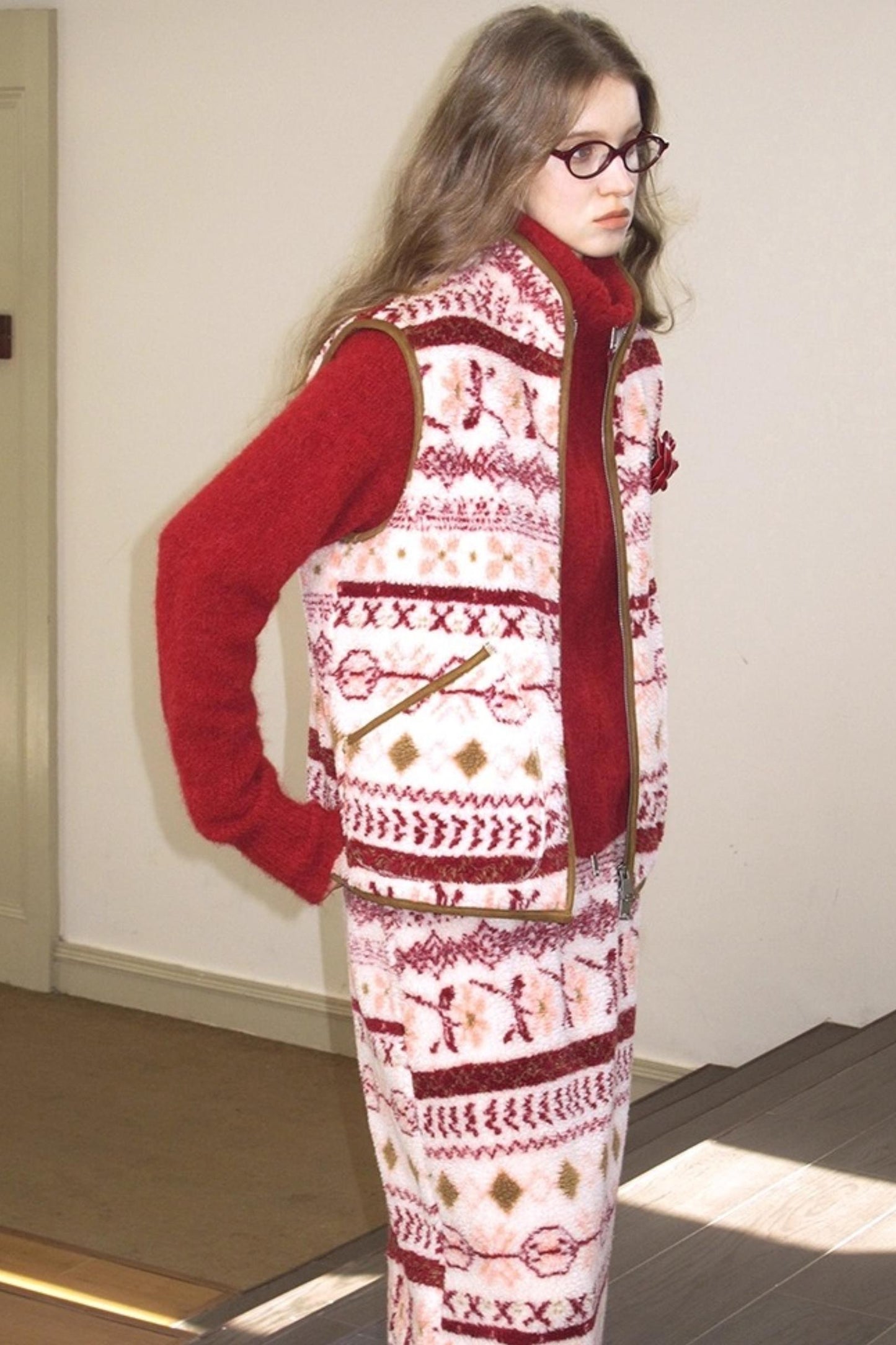 Quetzal Red Alpaca Wool Cardigan