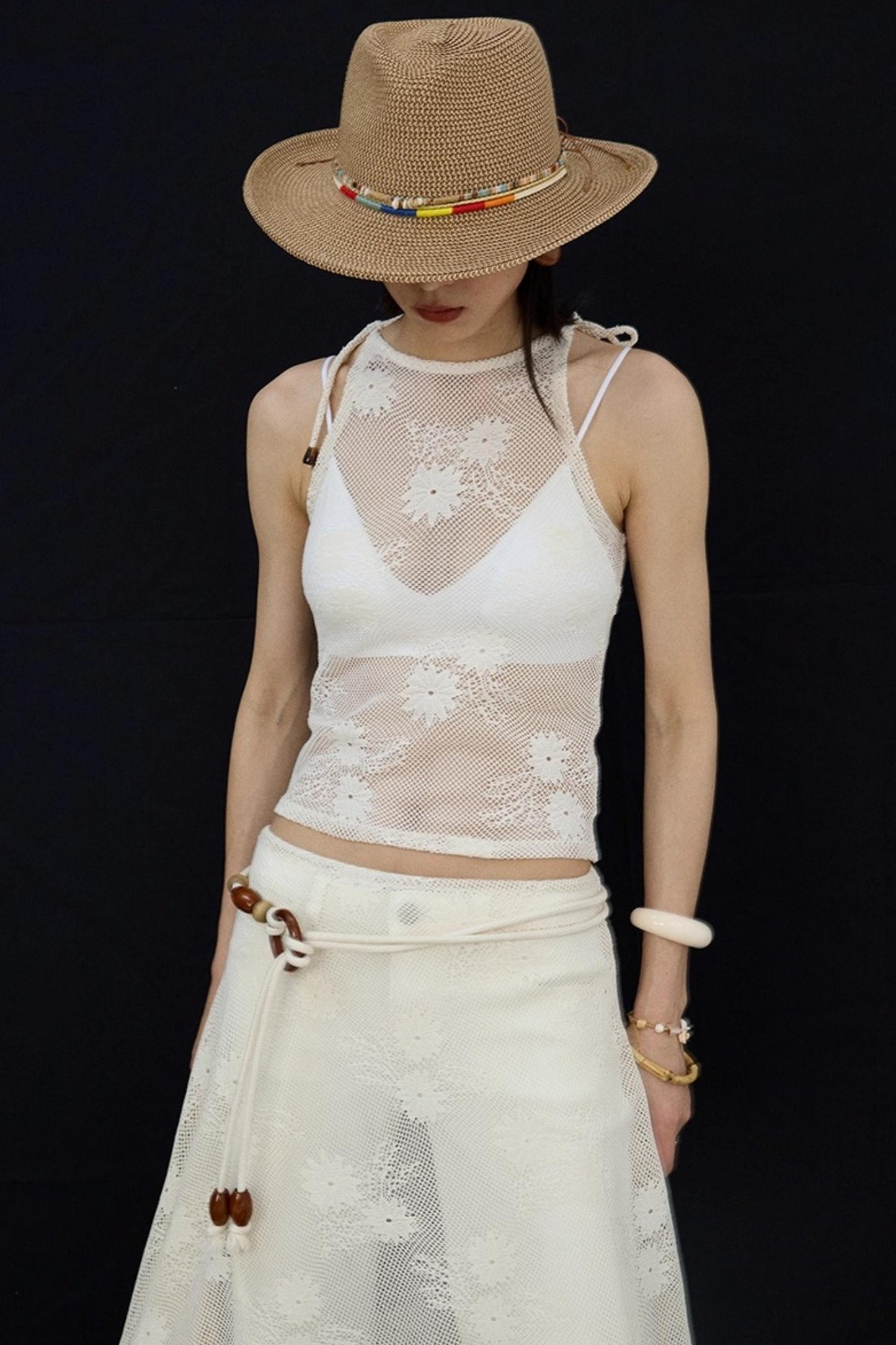 Jacquard Lace-Up Layered Skirt Set-Up