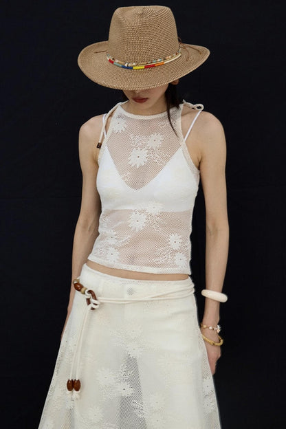 Jacquard Lace-Up Layered Skirt Set-Up