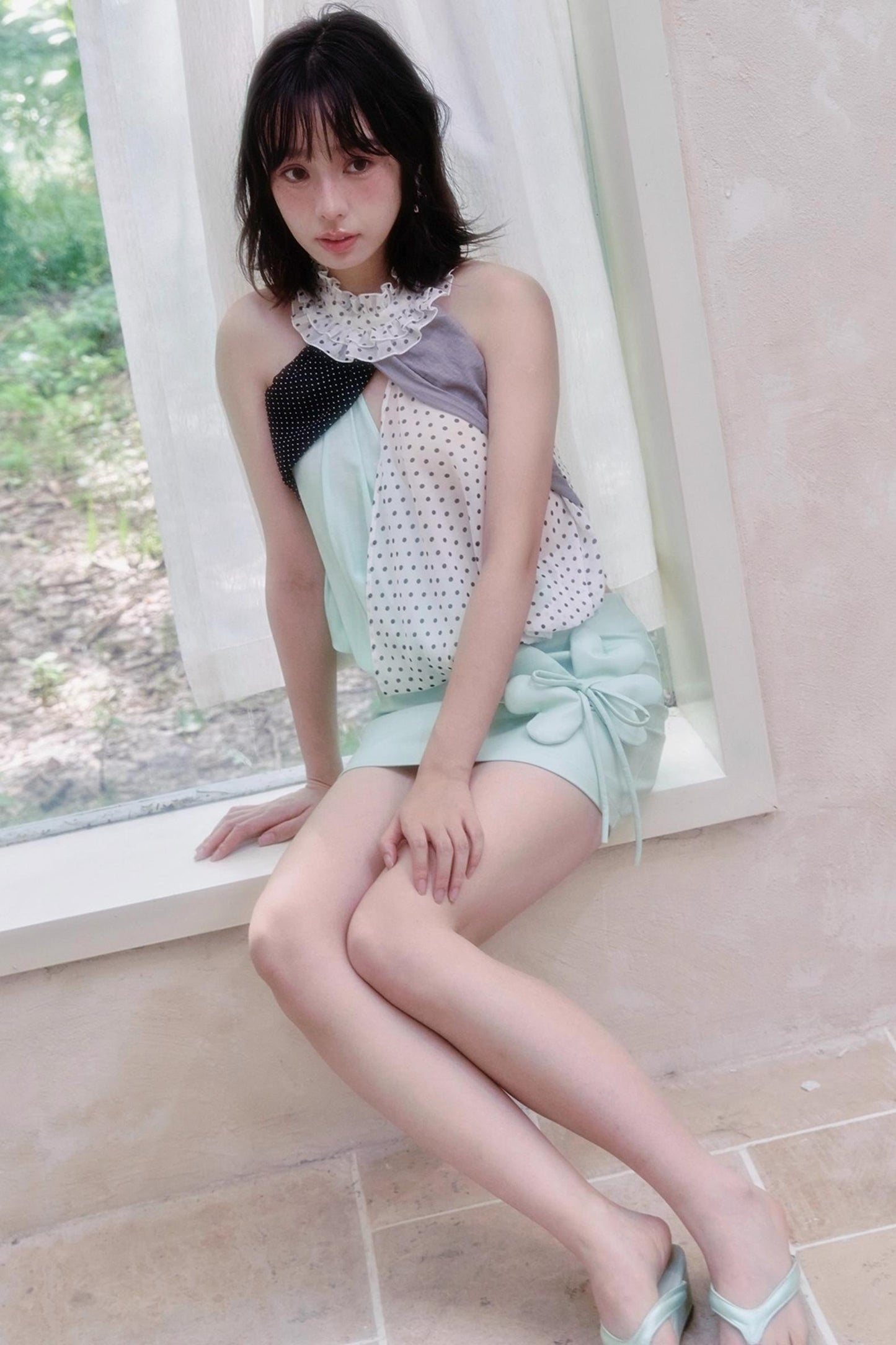 Ruffle Polka Dot Chiffon Blouse