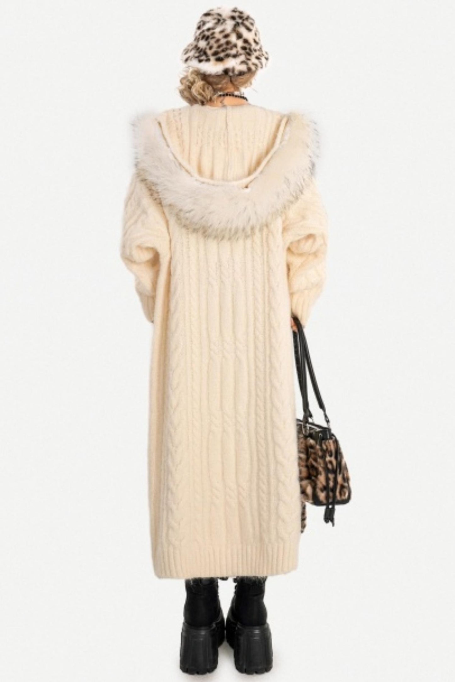 Vintage Knit Hooded Cardigan Coat