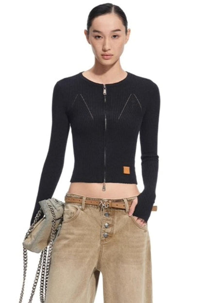 Wool Cropped Crew Neck Cardigan