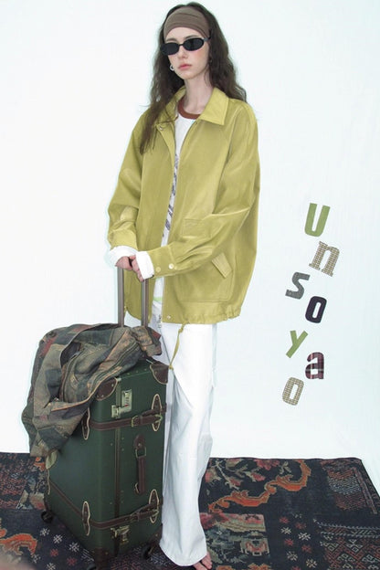 Green Lapel Leather Jacket