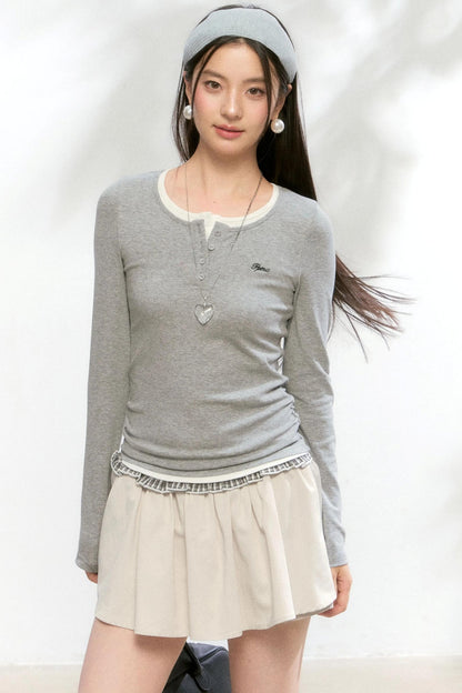 Basic Fake Two-Breasted Base Layer Top