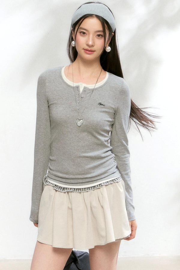 Basic Fake Two-Breasted Base Layer Top