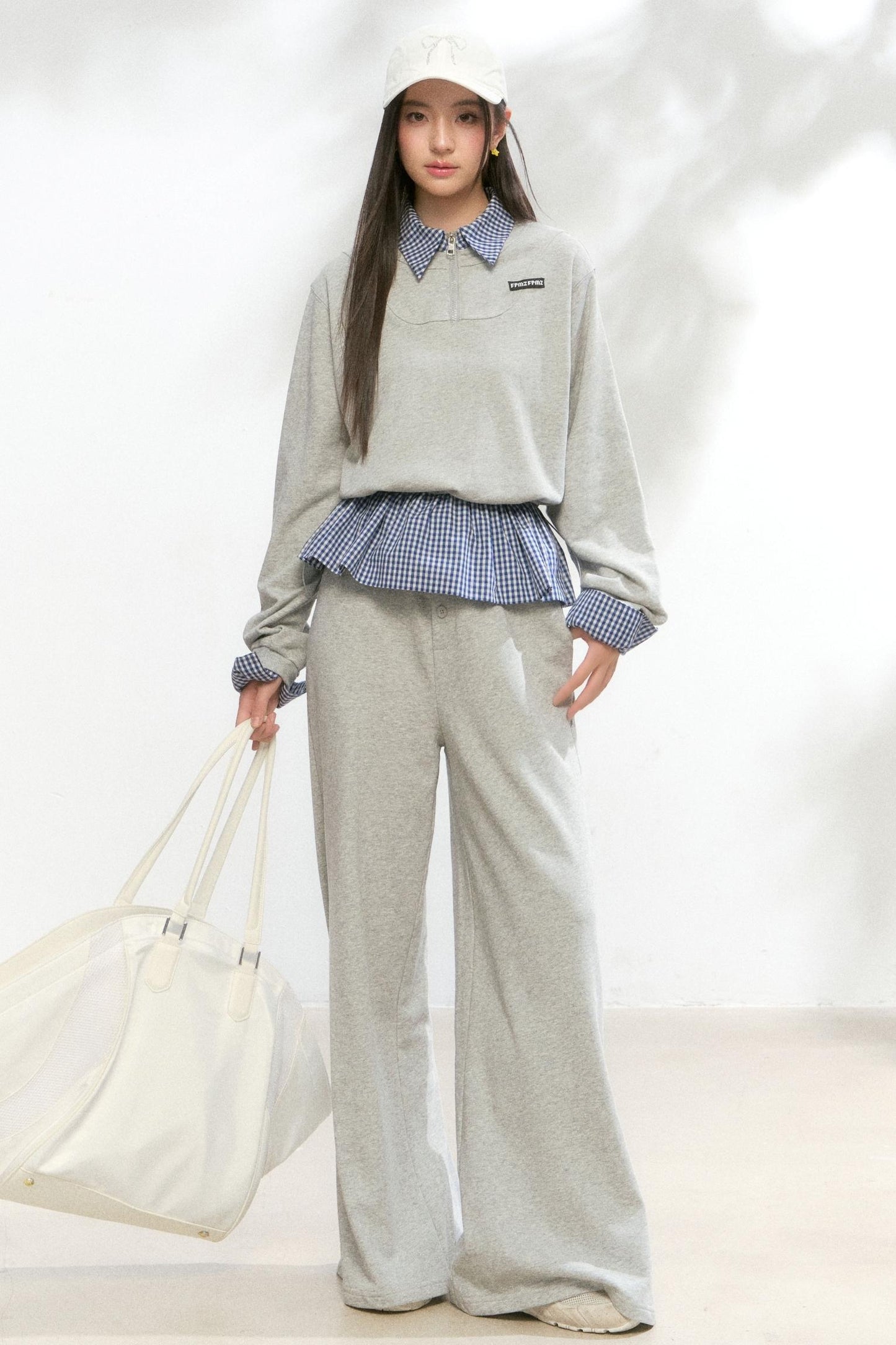 Plaid Polo Sweatshirt Set-Up