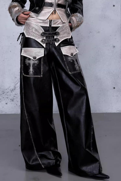 Punk-Lederhose mit Stickerei