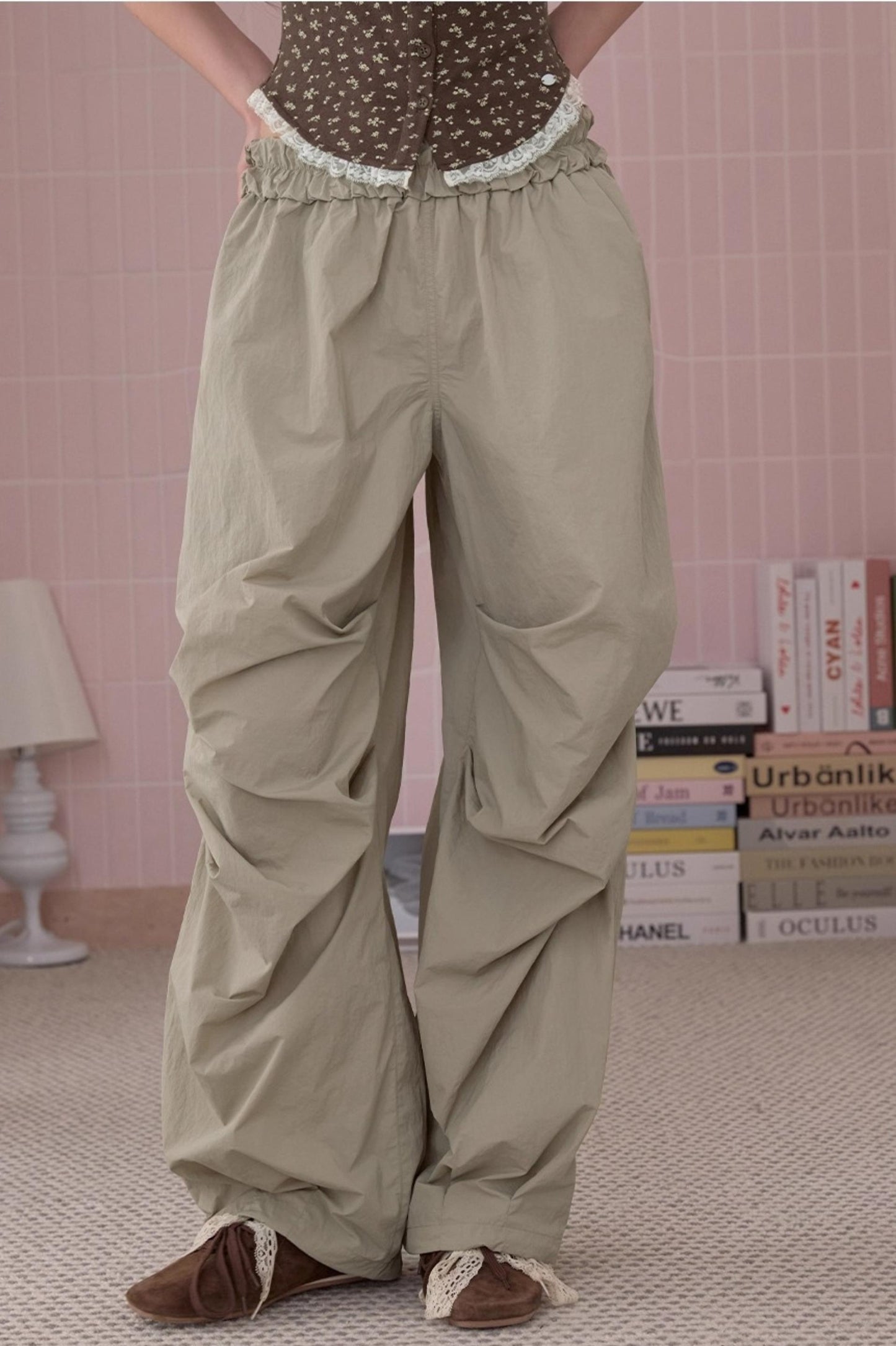 Loose Pleated Parachute Pants