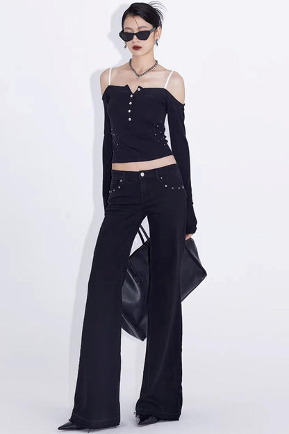 Black Rivet Flared Jeans